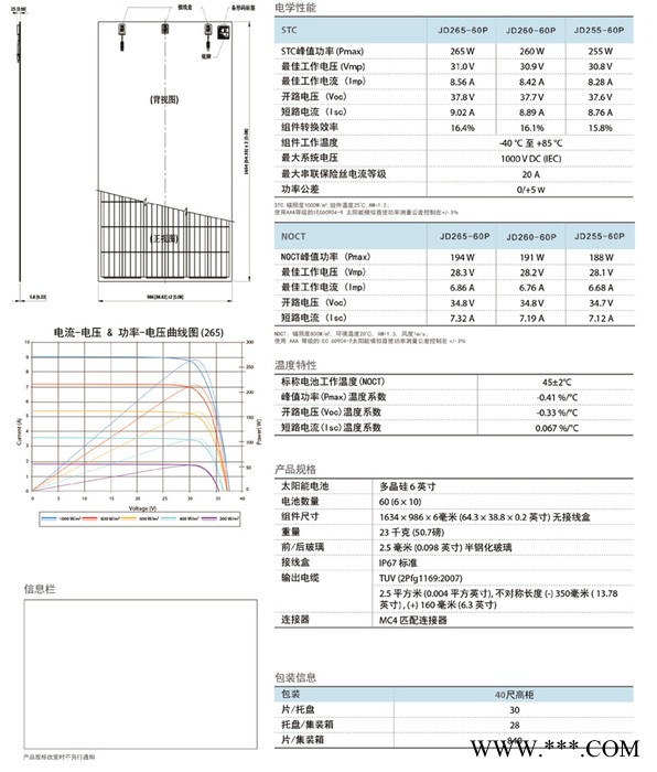 极地太阳能JD260-60P 太阳能电池板图6