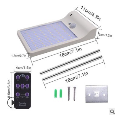人体感应太阳能壁灯跨境爆款庭院调色温48LED摇控感应超薄壁灯图3