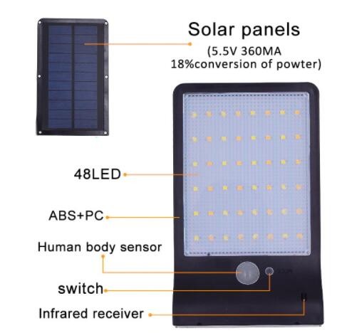 太阳能灯户外防水人体感应48LED路灯室外野营超亮超薄遥控壁灯图2
