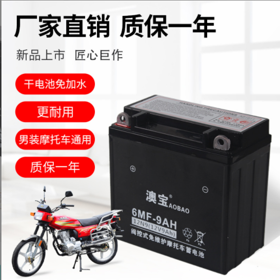 摩托车电瓶12V9A适用男装豪爵银豹铃木太子12N9-BS免维护干电池图2