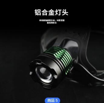 加工定制跨境T6头灯旋转变焦强光LED钓鱼灯地摊可充电L2头灯图2