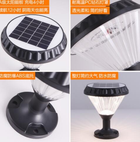 跨境新款太阳能户外柱头灯庭院灯大功率别墅大门柱子灯围墙门柱灯