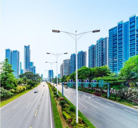 城市户外双臂LED路灯挑臂双头道路灯杆市电220V市政工程灯具厂家图2