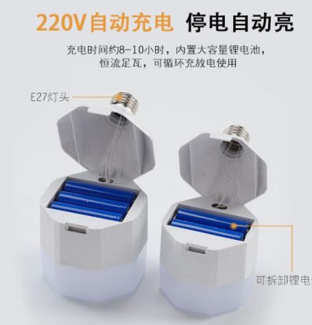 led手按就亮应急球泡灯e27螺口家用停电应急照明灯泡遇水灯亮神器图3