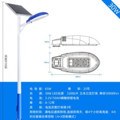 30W太阳能路灯农村工程户外5米庭院灯LED太阳能一体化路灯杆批发