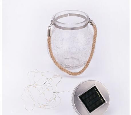 LED户外太阳能挂灯裂纹瓶台灯 花园挂灯 麻绳挂灯 庭院灯