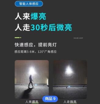 太阳能人体感应灯LED户外庭院灯太阳能灯家用照明灯太阳能投光灯图3
