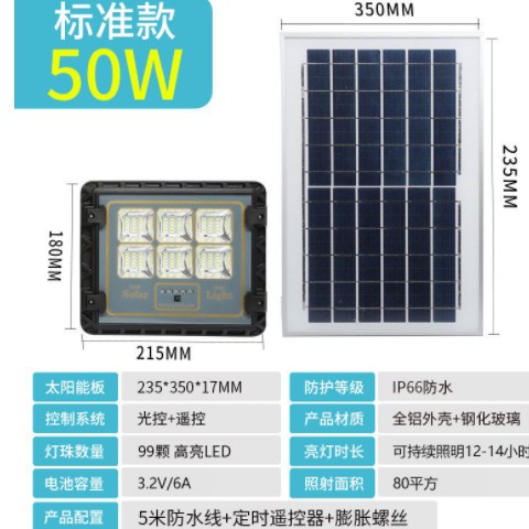 户外庭院墙壁灯具 家用防雨感应投光灯分体式大功率高亮太阳能灯图2